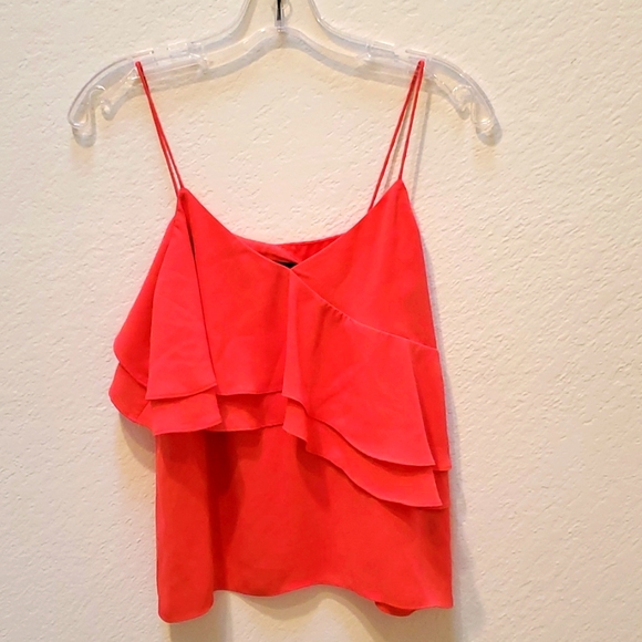 J Crew Women's Ruffle Cami Tank Blouse Smokey Coral Red Size 0 - Picture 3 of 7